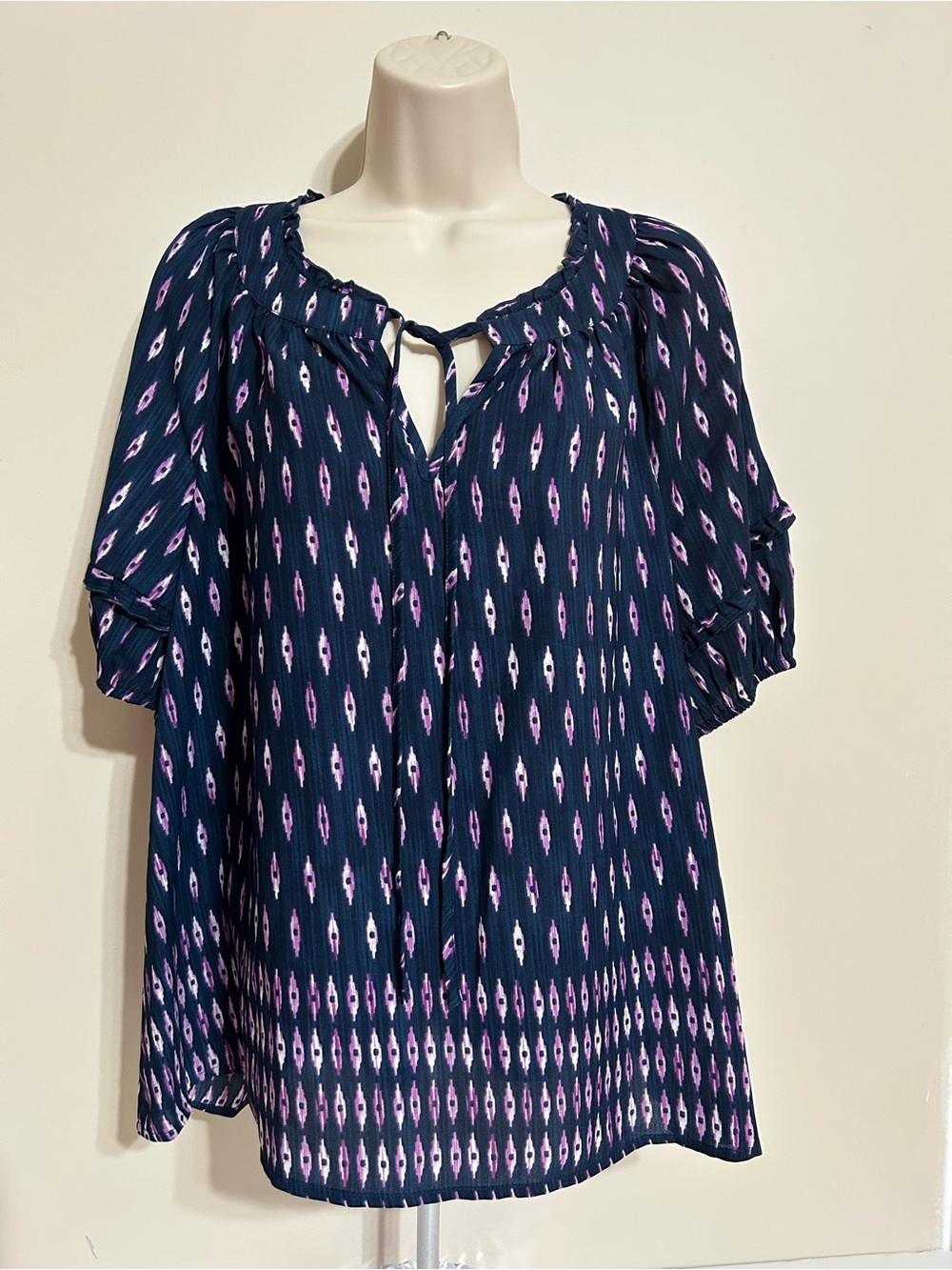 Zac & Rachel Navy Tunic with Pink and White Ikat Print